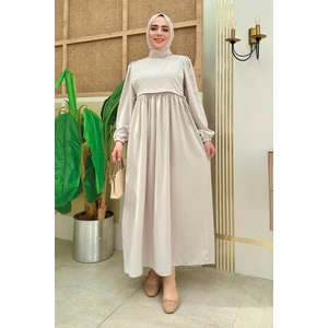 Bym Fashion Çift Katlı Bağlama Detay Elbise 6003 Taş