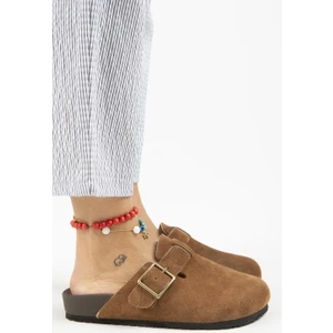 Zeta 2 Kadın Deri  Deri Kemerli Tokalı Sabo Taba Terlik