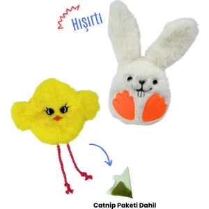 Sevimli Dostlar Kedi Oyuncak Seti Catnipli Peluş Civciv ve Sesli Peluş Tavşan Kedi Oyuncakları