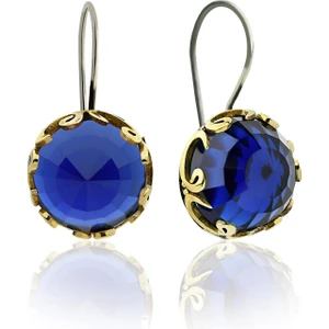 Safir Taşlı Vav Harfi Motifli Otantik Gümüş Kadın Küpe