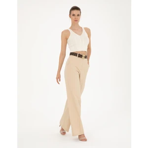 Pierre Cardin Kadın Bej Yüksek Bel Straight Fit Pantolon 50289786-VR011