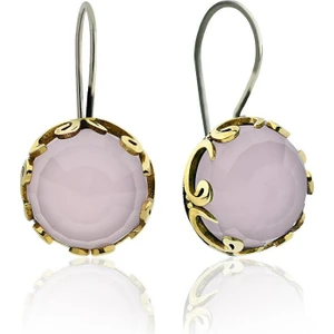 Roza Silver Pembe Kuvars Taşlı Vav Harfi Motifli Otantik Gümüş Kadın Küpe