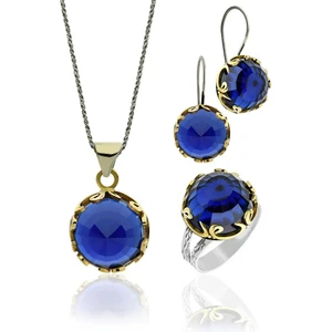 Roza Silver Safir Taşlı Vav Harfi Motifli Otantik Gümüş Kadın Set