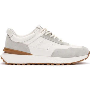 Erkek Beyaz Bağcıklı Kalın Tabanlı Deri Casual Sneaker