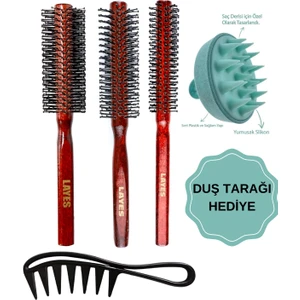 Professional 3’lü Erkek Tarama Fön Fırça Serisi + Şekillendirici Tarak + Pembe Duş Tarağı