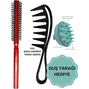 Professional 007 Ince Tarak Erkek Saç Fön Fırçası + Siyah Şekillendirici Tarak+ Mavi Duş Tarağı