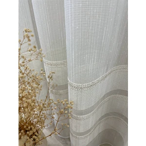 Modern Şantuklu 2 Sıra Bantlı 1/2,5 Pile - Ekru/altın Simli Tül Perde