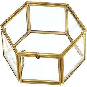 Cam Vintage Mücevher Kutusu Altın Geometrik Takı Ekran Organizatör Kutusu Depolama Için Ev Dekoratif Kutu (Orta) (Yurt Dışından)