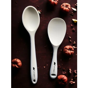 Sert Uçlu Isıya Dayanıklı Yanmaz Yapışmaz Silikon Uzun Kaşık 28 cm + Kısa Kaşık 22 cm / 2 Adet