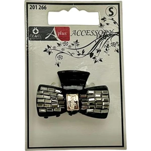 Cans Trendy Gri Taşlı Fiyonk Şekilli Küçük Boy Mandal Toka