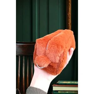 Kadın Kahverengi Peluş Kalemlik ve Makyaj Çantası