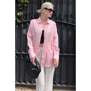 Pembe Uzun Kollu Oversize Gömlek MG2003