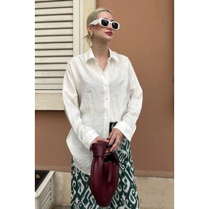 Beyaz Uzun Kollu Oversize Gömlek MG2003