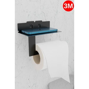 Metal Siyah Ultra Güçlü Yapışkanlı Telefon Tutacaklı Tuvalet Wc Kağıtlık MT92S
