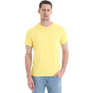 Sarı Regular Fit Düz  Pamuklu Bisiklet Yaka Tişört
