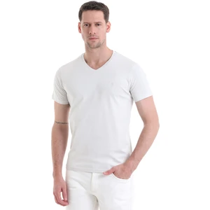 Gri Regular Fit Düz  Pamuklu V Yaka Tişört