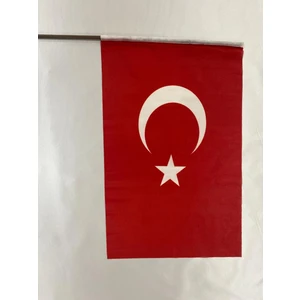 Sina Bayrak 10 Adet 50X70 cm Raşel Kumaş Sopalı Türk Bayrağı