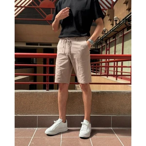 Erkek, Bel Bağcıklı, Regular Fit, Old Money Culture, Pamuklu, Keten Dokuma Şort 24INP284