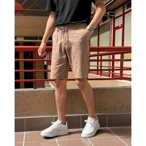 Erkek, Bel Bağcıklı, Regular Fit, Old Money Culture, Pamuklu, Keten Dokuma Şort 24INP284