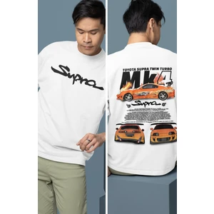 Fuddy Moda Oversize Toyota Supra Mk4 Sırt Baskılı Tişört, Erkek-Kadın Araba Temalı Couple T-Shirt