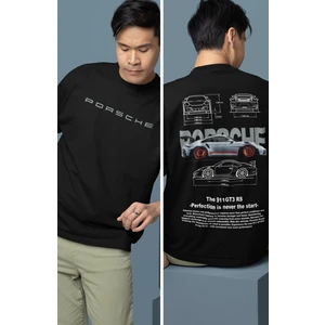 Fuddy Moda Oversize Grey Porsche 911 Gt3 Rs Srt Sırt Baskılı Tişört, Erkek-Kadın Araba Temalı Couple T-Shirt