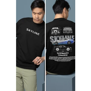 Fuddy Moda Oversize Mavi Gtr 34 Nissan Skyline Sırt Baskılı Tişört, Erkek-Kadın Araba Temalı Couple T-Shirt