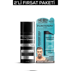 Saç Dolgunlaştırıcı Keratin Fibers Siyah Topik Saç Tozu 50GR + Matt Effect Toz Wax 2'li Set