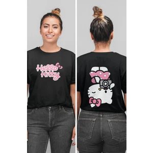 Fuddy Moda Fotografçı Hello Kitty Sırt Baskılı T-Shirt, Kadın Kawaii Hello Kitty Baskılı Tişört