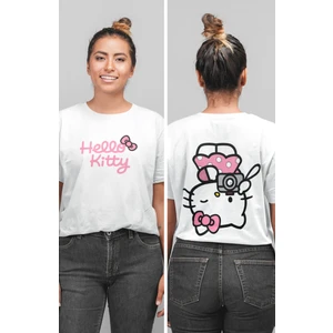 Fuddy Moda Fotografçı Hello Kitty Sırt Baskılı T-Shirt, Kadın Kawaii Hello Kitty Baskılı Tişört