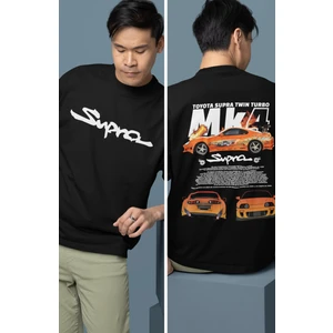 Fuddy Moda Oversize Toyota Supra Mk4 Sırt Baskılı Tişört, Erkek-Kadın Araba Temalı Couple T-Shirt
