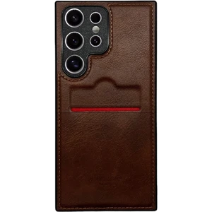 Samsung Galaxy S24 Ultra Kartlıklı Rich Boss Lüx Deri Kılıf Koyu Kahverengi