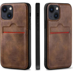 Apple iPhone 15 Kartlıklı Rich Boss Lüx Deri Kılıf Koyu Kahverengi