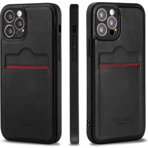 Apple iPhone 15 Pro Max Kartlıklı Rich Boss Lüx Deri Kılıf Siyah