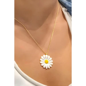 14K Gold Renk Sarı Mineli Kadın Papatya Kolye bbk18