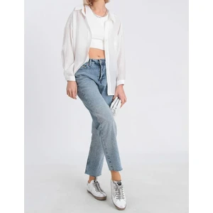 Kadın Düşük Omuzlu Owersize Gömlek Beyaz