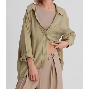 Kadın Düşük Omuzlu Owersize Gömlek Bej