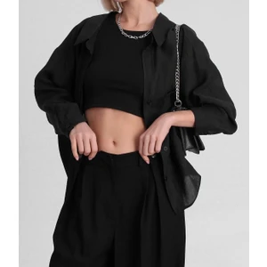 Kadın Düşük Omuzlu Owersize Gömlek Siyah