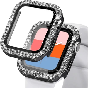 Apple Watch  ( 44MM ) Önü Cam Elmas Taşlı Zarif Tam Koruma Kılıf