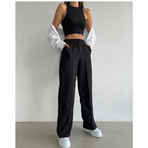 BAV Butik Ayvitrin Kadın Siyah Çımalı 2 Iplik Bol Paça Eşofman Altı