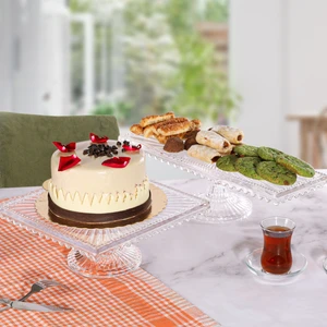 Linea Model Cam Ayaklı Kare ve Dikdörtgen 2'li Kek ve Pasta Sunumluk