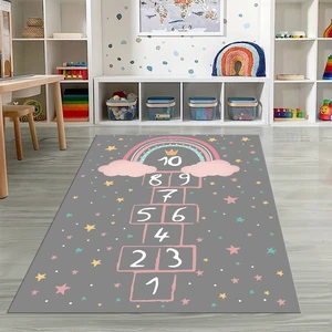 Napoli Home Dijital Baskılı Kaymaz Taban Yıkanabilir Eğlenceli Eğitici Çocuk Odası Halısı, N-Çocuk-12-Antrasit,