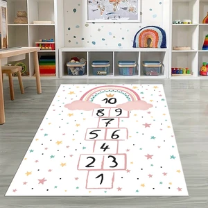 Napoli Home Dijital Baskılı Kaymaz Taban Yıkanabilir Eğlenceli Eğitici Çocuk Odası Halısı, N-Çocuk-12-Beyaz,