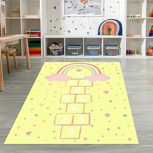 Napoli Home Dijital Baskılı Kaymaz Taban Yıkanabilir Eğlenceli Eğitici Çocuk Odası Halısı, N-Çocuk-12-Sarı,