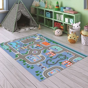 Napoli Home Dijital Baskılı Kaymaz Taban Yıkanabilir Eğlenceli Eğitici Çocuk Odası Halısı, N-Çocuk-47-Mavi,