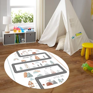 Napoli Home Dijital Baskılı Kaymaz Yıkanabilir Eğlenceli Yuvarlak Çocuk Odası Halısı, N-Y-Çocuk-16-Beyaz,