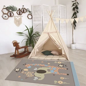 Napoli Home Dijital Baskılı Kaymaz Taban Yıkanabilir Eğlenceli Eğitici Çocuk Odası Halısı, N-Çocuk-21-Gri,