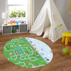 Napoli Home Dijital Baskılı Kaymaz Yıkanabilir Eğlenceli Yuvarlak Çocuk Odası Halısı, N-Y-Çocuk-19-Yeşil,
