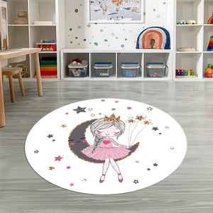 Napoli Home Dijital Baskılı Kaymaz Yıkanabilir Eğlenceli Yuvarlak Çocuk Odası Halısı, N-Y-Çocuk-13-Beyaz,