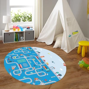 Napoli Home Dijital Baskılı Kaymaz Yıkanabilir Eğlenceli Yuvarlak Çocuk Odası Halısı, N-Y-Çocuk-19-Mavi,