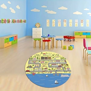 Napoli Home Dijital Baskılı Kaymaz Yıkanabilir Eğlenceli Yuvarlak Çocuk Odası Halısı, N-Y-Çocuk-07-Sarı,